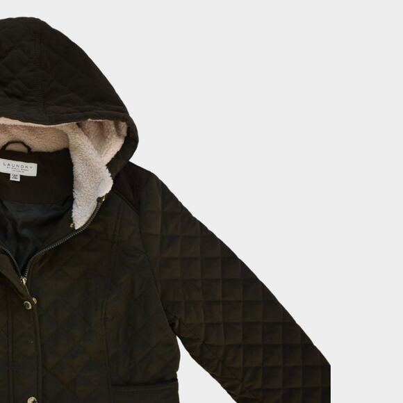 LAUNDRY By Shelli Segal Women's Faux Fur Lined Hooded Quilted Coat Size L - Picture 3 of 6